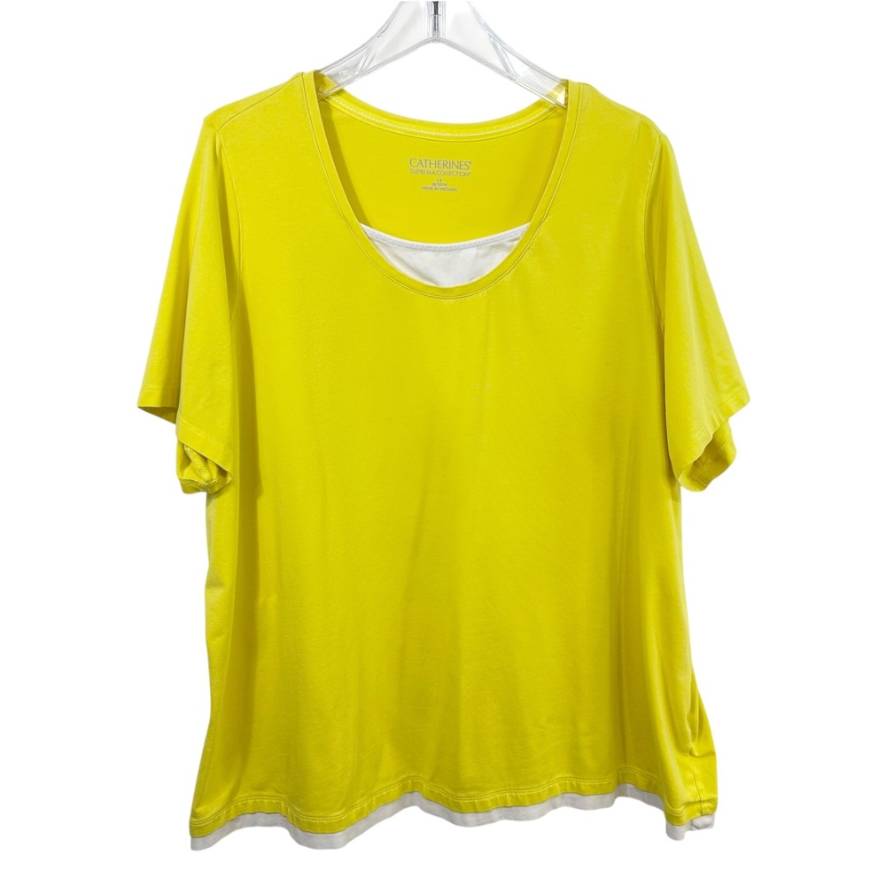 Catherines Plus Size 18/20W Top 1X Suprema Yellow Faux Layered Short Sleeve 1164